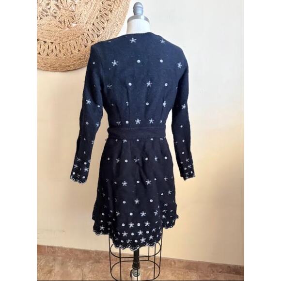 Sigrid Olsen Embroidered Wool Women's Coat Black Scalloped Trim Belted S/M - Picture 5 of 8